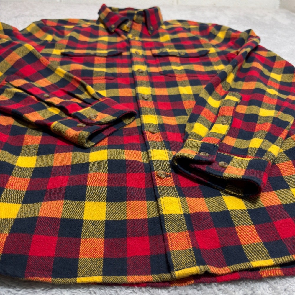 Fjallraven Ovik Flannel Shirt Mens M Slim Red Yellow Plaid Button Down Cotton - Picture 2 of 7